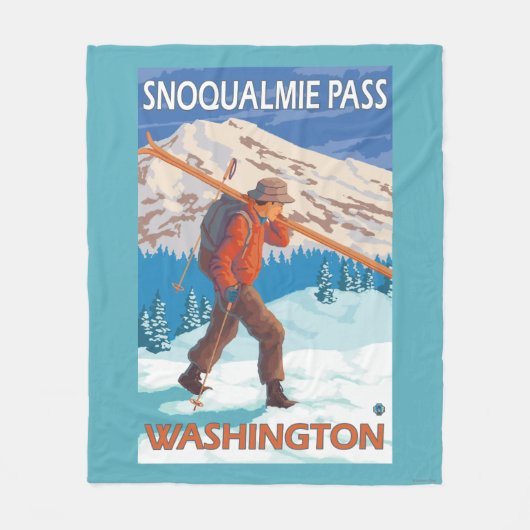 雪のスキー- Snoqualmieのパス、WA --を運んでいるスキーヤー フリースブランケット (正面)