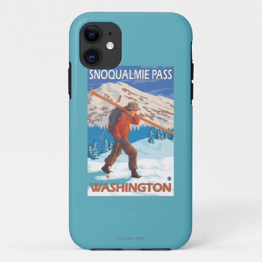 雪のスキー- Snoqualmieのパス、WA --を運んでいるスキーヤー Case-Mate iPhoneケース (裏面)