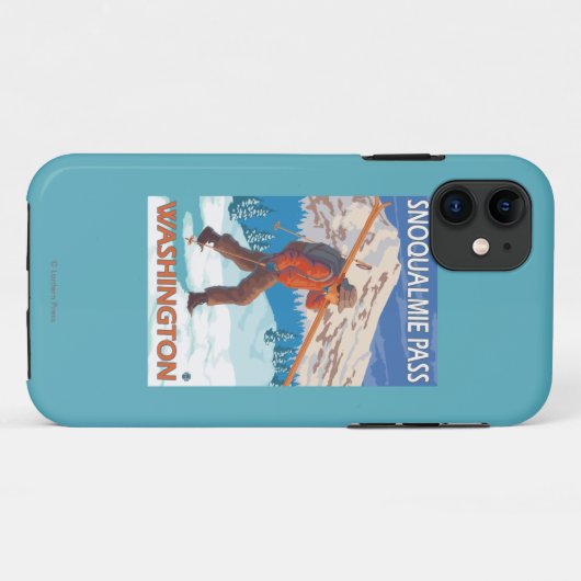 雪のスキー- Snoqualmieのパス、WA --を運んでいるスキーヤー Case-Mate iPhoneケース (裏面(横))