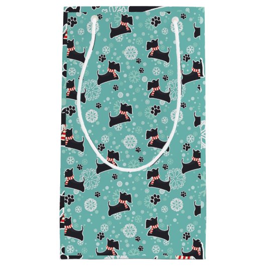 雪のスコットランド犬のクリスマスパターン スモールペーパーバッグ (正面)