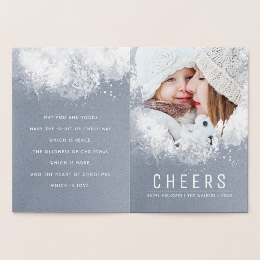 雪のスプラッシュクリスマスと休日の写真 箔カード (内部)