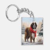 雪のセントバーナード犬 クリスマス キーホルダー (正面左)