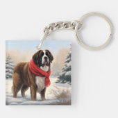 雪のセントバーナード犬 クリスマス キーホルダー (裏面)