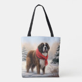 雪のセントバーナード犬 クリスマス トートバッグ (裏面)