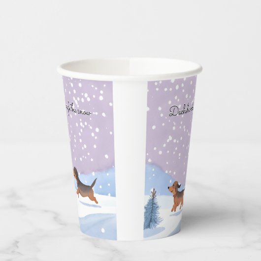 雪のソーセージの犬のクリスマスを介してダックスフント 紙コップ (左)
