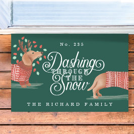 雪のダックシュント犬のセーターをダッシュニング ドアマット