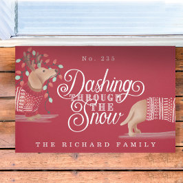 雪のダックシュント犬のセーターをダッシュニング ドアマット