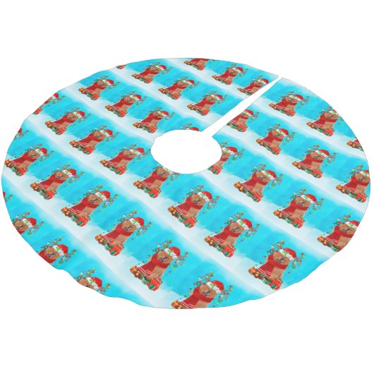 雪のチャウとクリスマスプレゼント ブラッシュドポリエステルツリースカート (アングル)