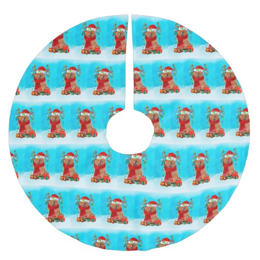 雪のチャウとクリスマスプレゼント ブラッシュドポリエステルツリースカート (正面)