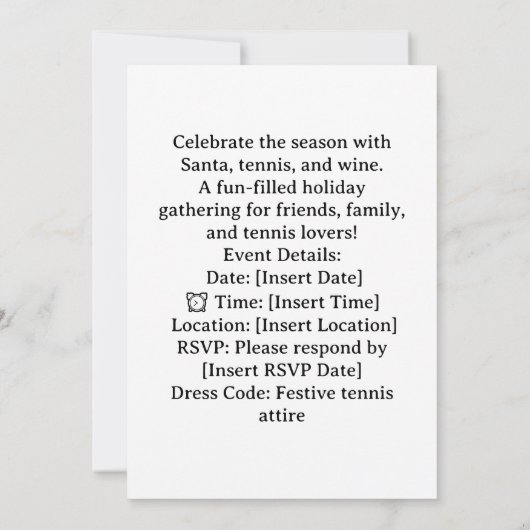 雪のテニスコートでのクリスマス 招待状 (裏面)