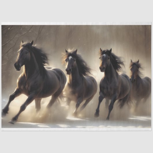 雪のデコパージュで暗い馬の群れ 薄葉紙 (正面)