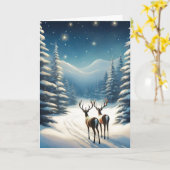 雪のトナカイ カード (黄色い花)