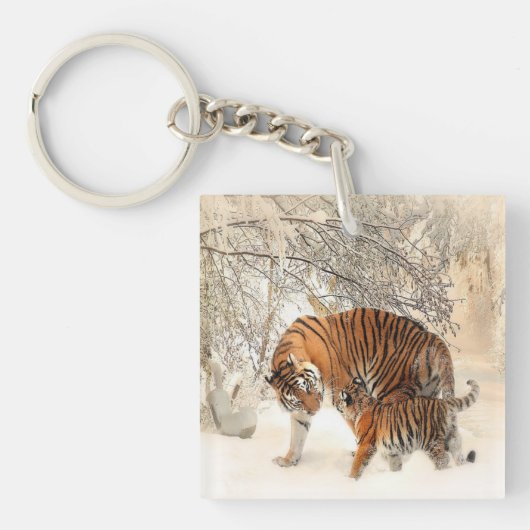 雪のトラ キーホルダー (正面)