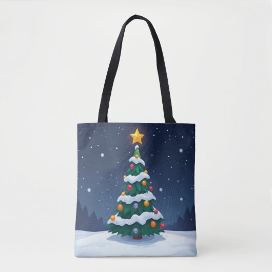 雪のトートバッグのクリスマスツリー トートバッグ (正面)