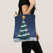 雪のトートバッグのクリスマスツリー トートバッグ (クローズアップ)