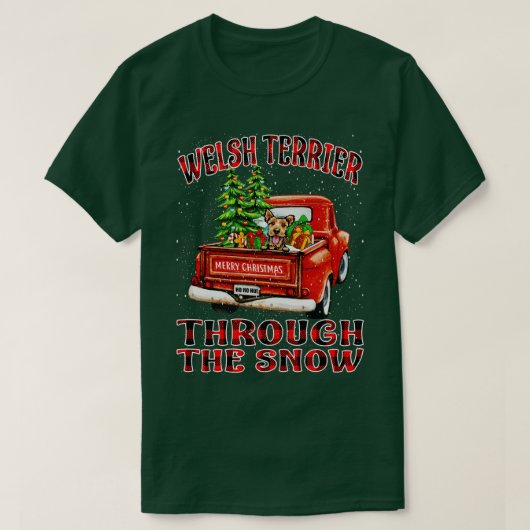 雪のドッグサンタを通るクリスマスウェルシュテリア Tシャツ (デザイン正面)