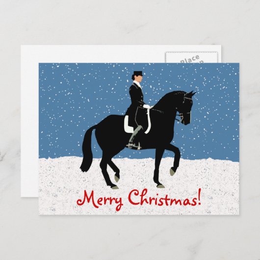 雪のドレスセージの馬のクリスマス シーズンポストカード (正面/裏面)