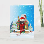 雪のニューファンドランドとクリスマスの贈り物 カード (正面)