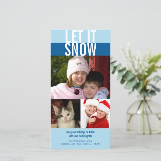 雪のネイビーはっきりしたブルーのクリスマスグリーティング シーズンカード (スタンド正面)