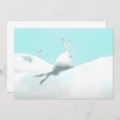 雪のノウサギおよびクリスマスのプレゼント サンキューカード (正面/裏面)