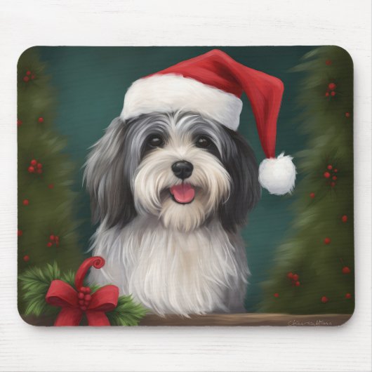 雪のハバニーズ犬 クリスマス マウスパッド (正面)