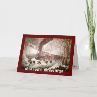雪のバインドされた列車のクリスマスカード シーズンカード