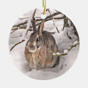 雪のバニーのクリスマスのオーナメント セラミックオーナメント