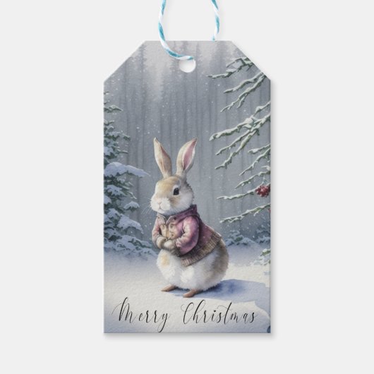 雪のバニーのクリスマス ギフトタグ (正面)