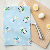 雪のバニー及び雪のパンダ キッチンタオル (四つ折り)