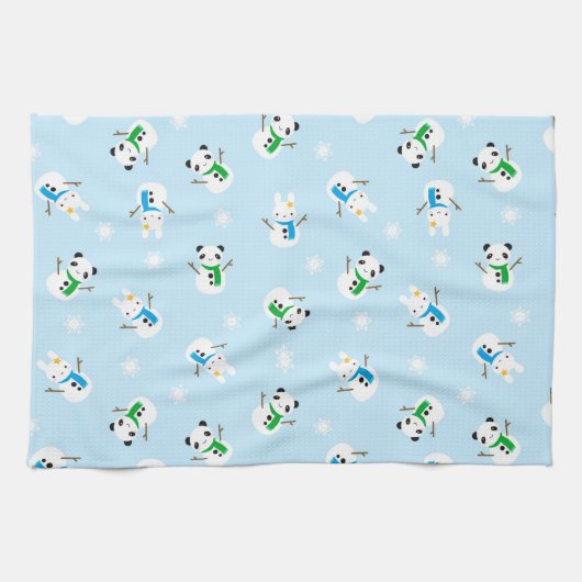 雪のバニー及び雪のパンダ キッチンタオル (横)