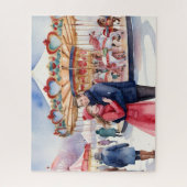 雪のバレンタインデーかわいいカップル ジグソーパズル (縦)