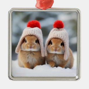 雪のバンニークリスマスの飾り メタルオーナメント