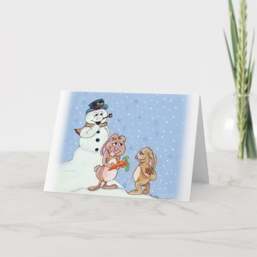 雪のバンニークリスマスグリーティングカード シーズンカード (正面)