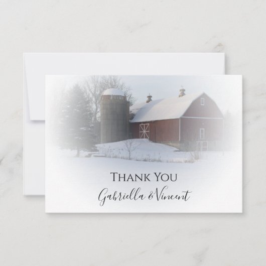 雪のバームサイロ冬の結婚式ありがとう サンキューカード (正面)