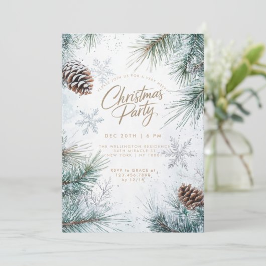 雪のパインズピネコーンスノーフレークスクリスマス 招待状 (スタンド正面)
