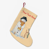 雪のパッチワークのかわいいクリスマスの雪だるま スモールクリスマスストッキング (正面 (吊り時))