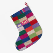 雪のパッチワークのかわいいクリスマスの雪だるま ラージクリスマスストッキング (裏面 (吊り時))