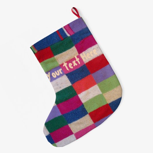 雪のパッチワークのかわいいクリスマスの雪だるま ラージクリスマスストッキング (裏面 (吊り時))