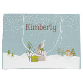雪のパーソナライズされたクリスマスのバニー ラージペーパーバッグ (正面)