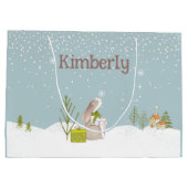 雪のパーソナライズされたクリスマスのバニー ラージペーパーバッグ (裏面)