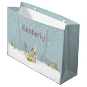 雪のパーソナライズされたクリスマスのバニー ラージペーパーバッグ (正面アングル)