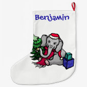 雪のパーソナライズなおもしろいのクリスマスの漫画象 ラージクリスマスストッキング (裏面)