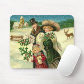 雪のビクトリアンクリスマスシーンの家族 マウスパッド (マウス)