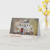 雪のビクトリアンクリスマスハウス カード (黄色い花)