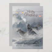 雪のビジネスのクリスマスに荒野オオカミ シーズンカード (正面/裏面)