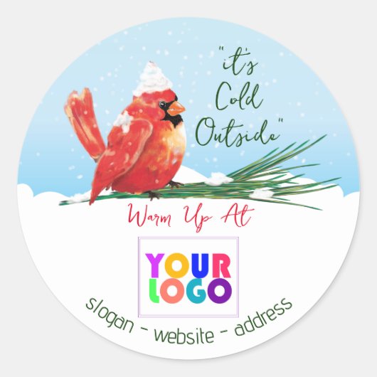 雪のビジネス ロゴ カーディナル ラウンドシール (正面)
