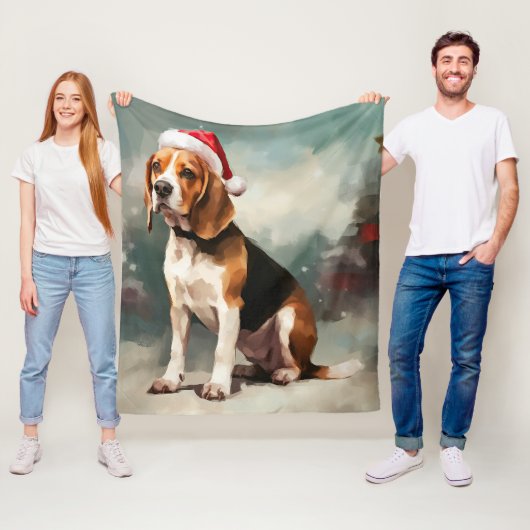 雪のビーグル犬 クリスマス フリースブランケット (インサイチュ)