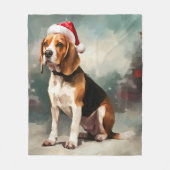 雪のビーグル犬 クリスマス フリースブランケット (正面)