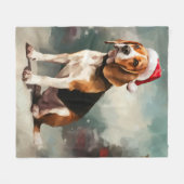 雪のビーグル犬 クリスマス フリースブランケット (正面(横))