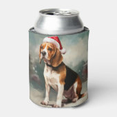 雪のビーグル犬 クリスマス 缶クーラー (缶正面)